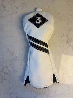 3 Wood Golf Fairway Head Cover White/Black-Leather & Velvet Fur Interior